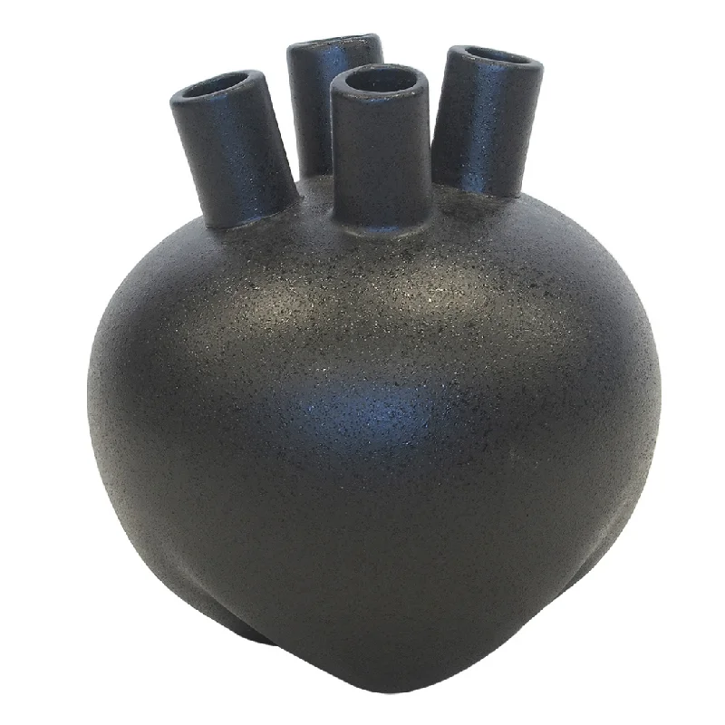 CERAMIC FUNNEL VASE BLACK (26CM (H) X 24CM)