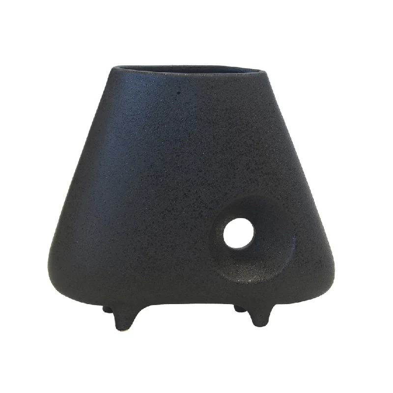 CERAMIC HOLE VASE BLACK (28CM (H) X 32CM)