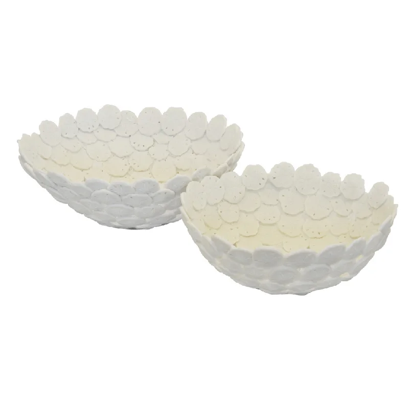 Coral resin disc bowl white set of 2