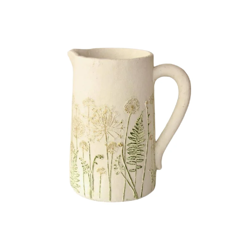 Extra large white patterned jug with handle