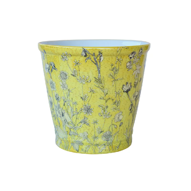 Large round yellow daisy planter