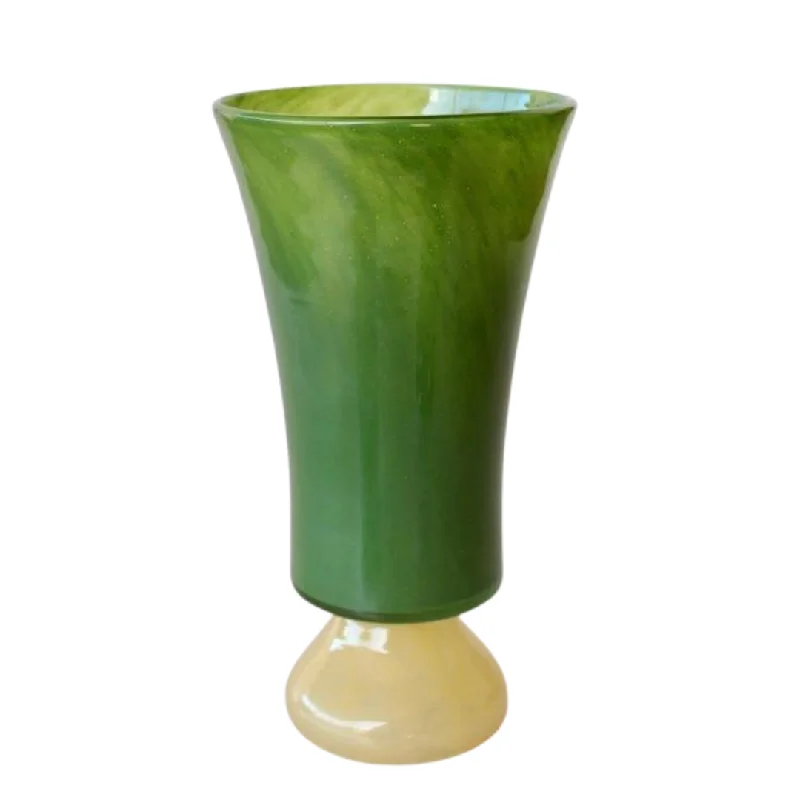 TALL GREEN & YELLOW GLASS VASE 34X18CM