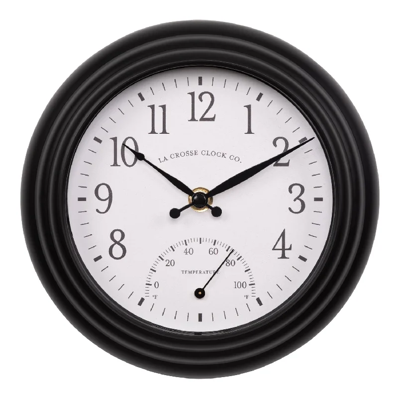 433-3020B 8-inch Indoor/Outdoor Colby Wall Clock with Temperature