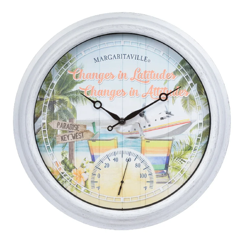 433-3841MV1T 15.75-inch Margaritaville Indoor/Outdoor Wall Clock w/ Temperature