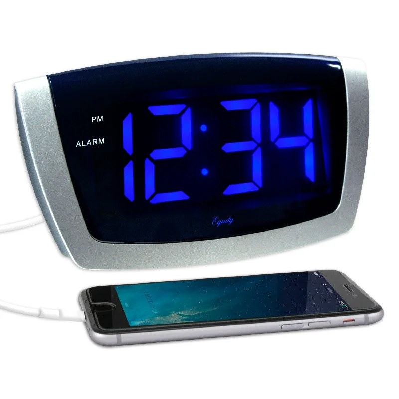 75904 Jumbo Blue LED Alarm Clock with USB Charging