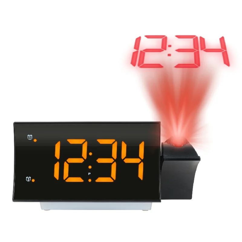 817-83957 Curved LED Projection Alarm Clock with Radio