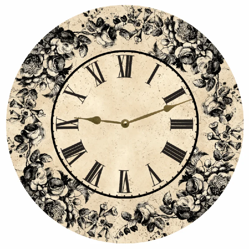 Black Floral Toile Clock