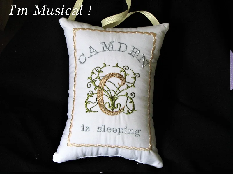 Celtic Irish Baby Music Box Pillow -- Personalized Embroidered MUSICAL Keepsake