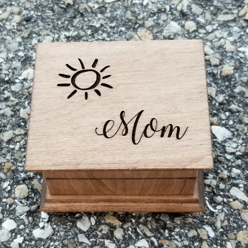 Music box, Mom and sun engraved music box with your choice of your color and song