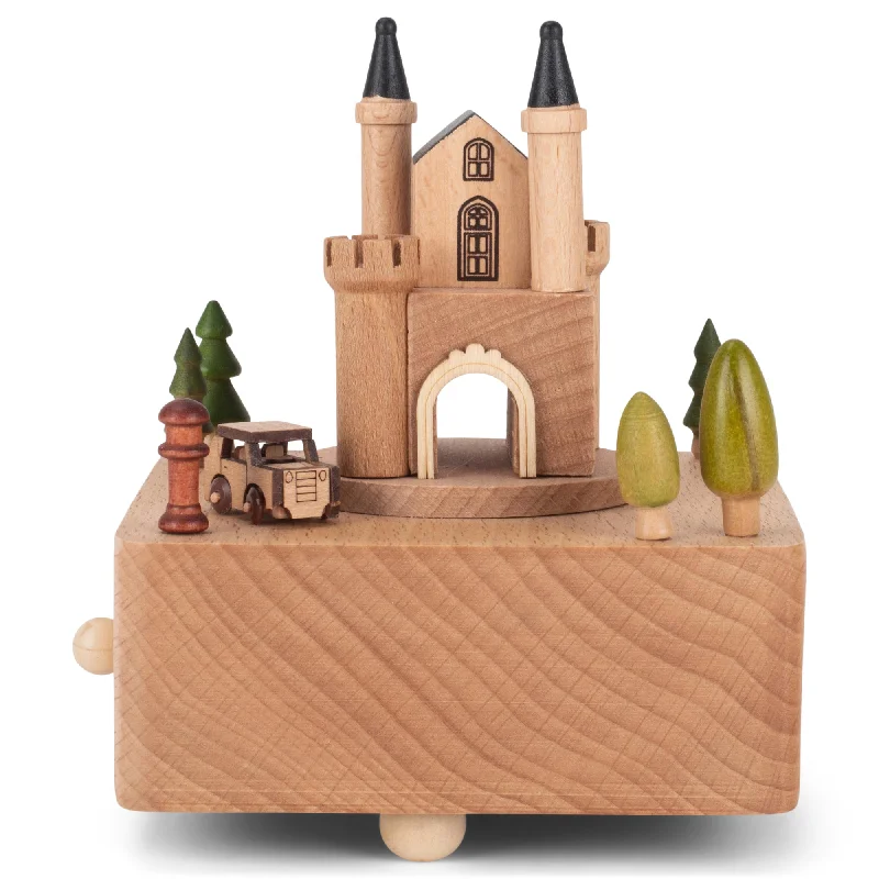 Cottage Garden Castle Car Woodgrain 17 inch Beech Wind-Up Musical Figurine