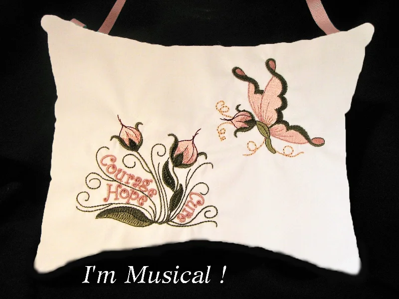 Courage Hope Cure Butterfly Music Box Pillow -- Personalized Embroidered MUSICAL Keepsake