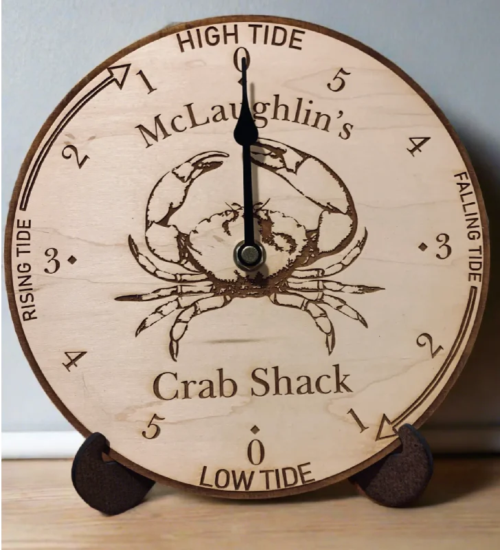 Crab Tide Clock- Personalized Tide Clock- Wooden Engraved Clock