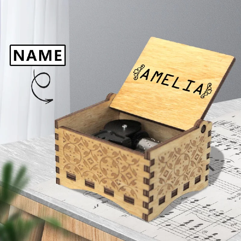 Custom Name Simple Design Flower Wooden Music Box Put Your Name or Text on Music Box