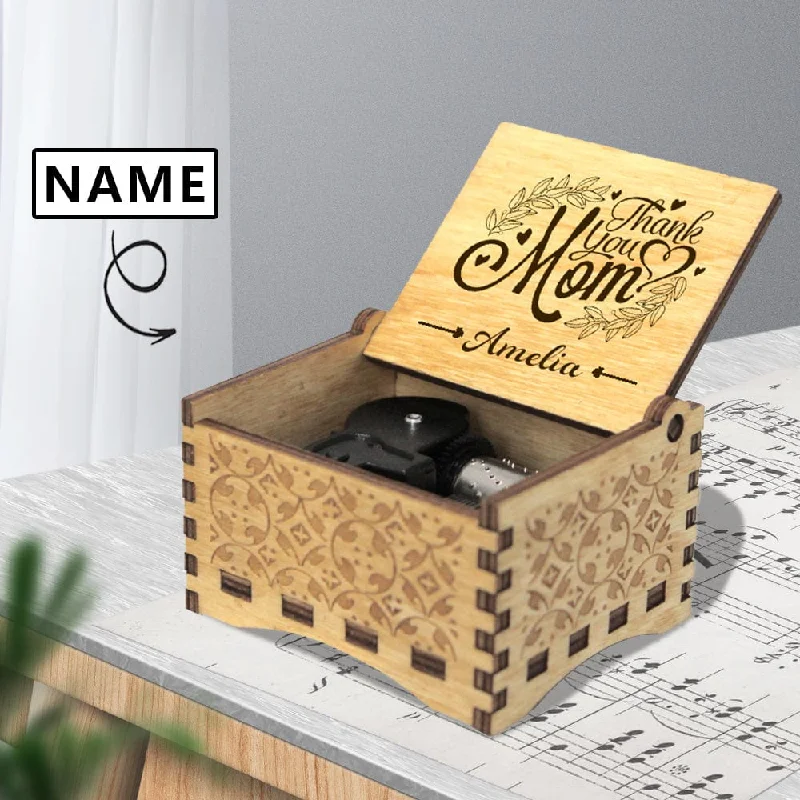 Custom Name Thank You Mom Wooden Music Box Put Your Own Text on Music Box