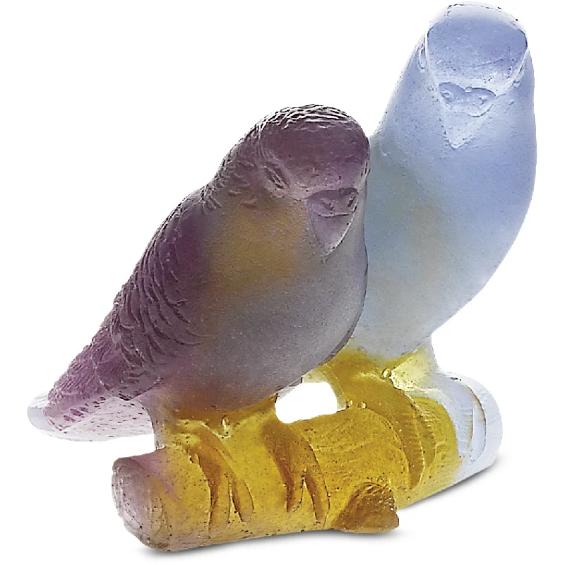 Daum - Crystal Amber Budgerigars Bird Couple