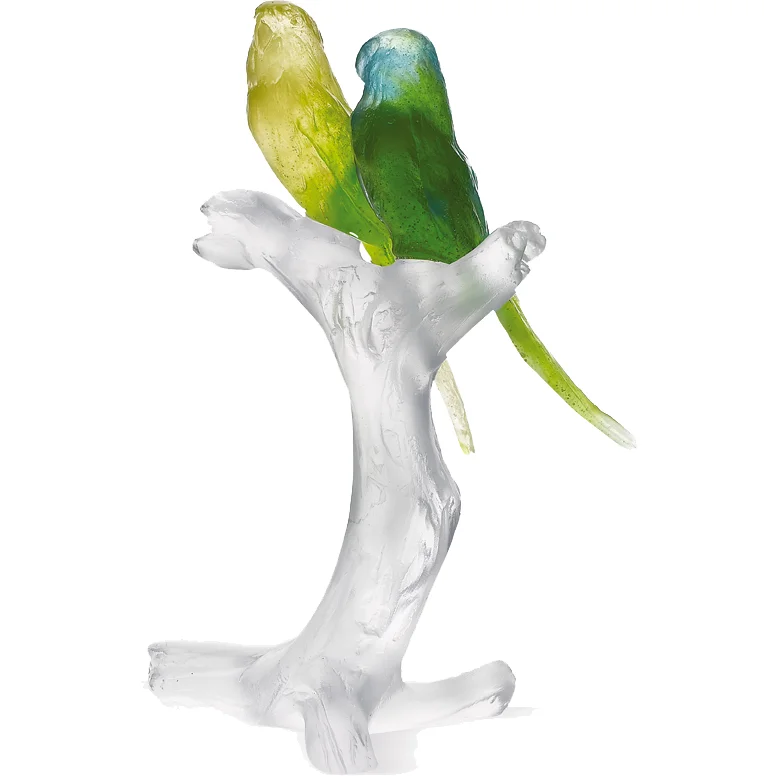 Daum - Crystal Budgerigars Bird Couple on Branch