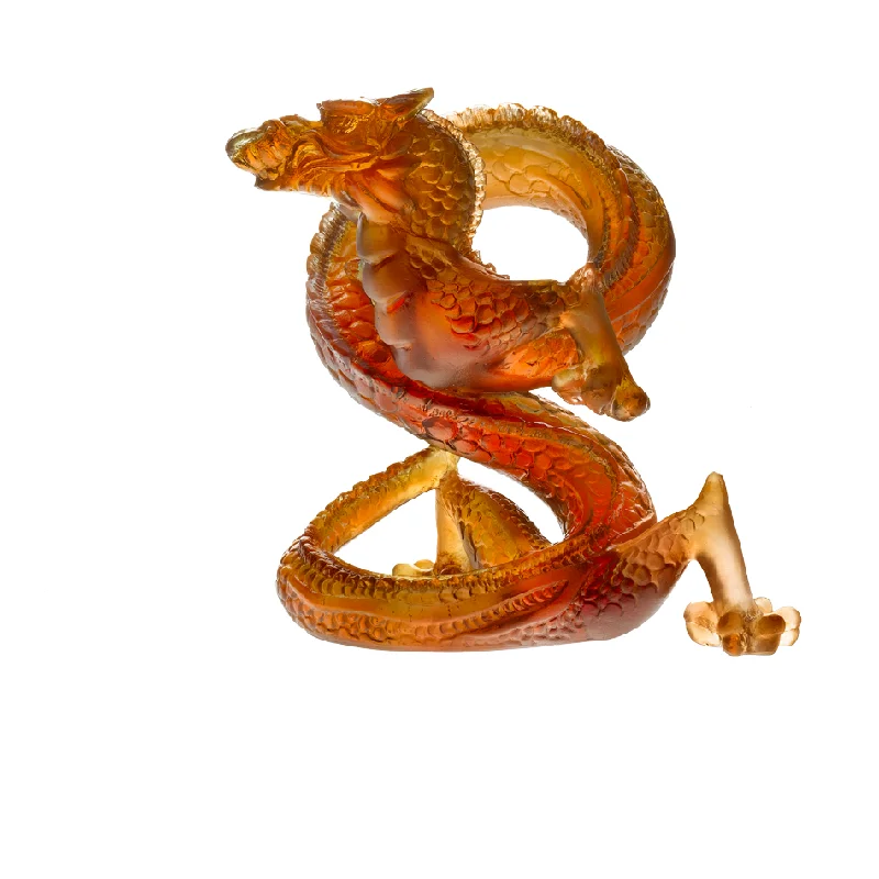 Daum - Crystal Dragon Figure Eight in Dark Amber