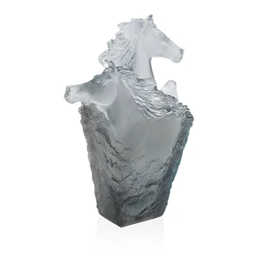 Daum - Crystal Grey Blue Cavalcade Pencil Holder