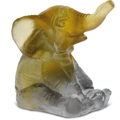 Daum - Crystal Mini Elephant in Amber & Grey