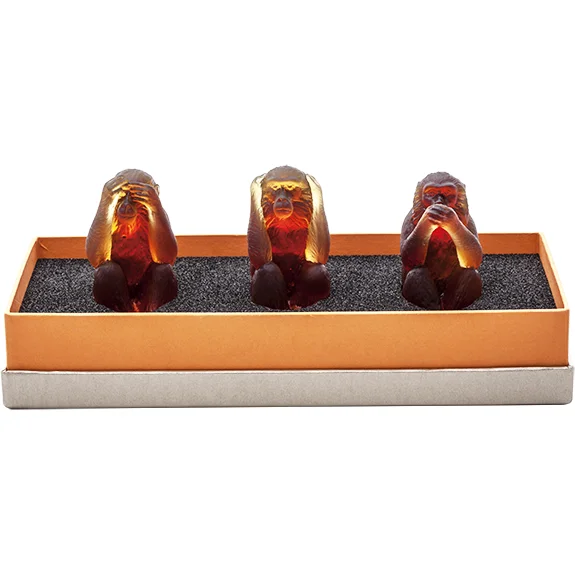 Daum - Crystal Monkeys in Amber, Set of 3