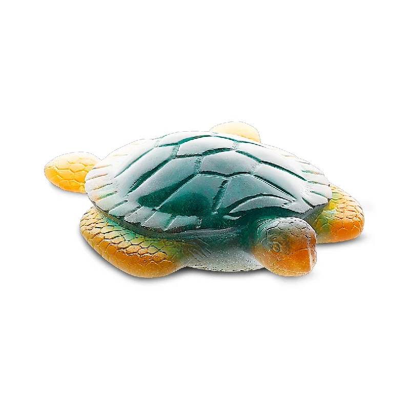 Daum - Crystal Sea Turtle in Green & Amber