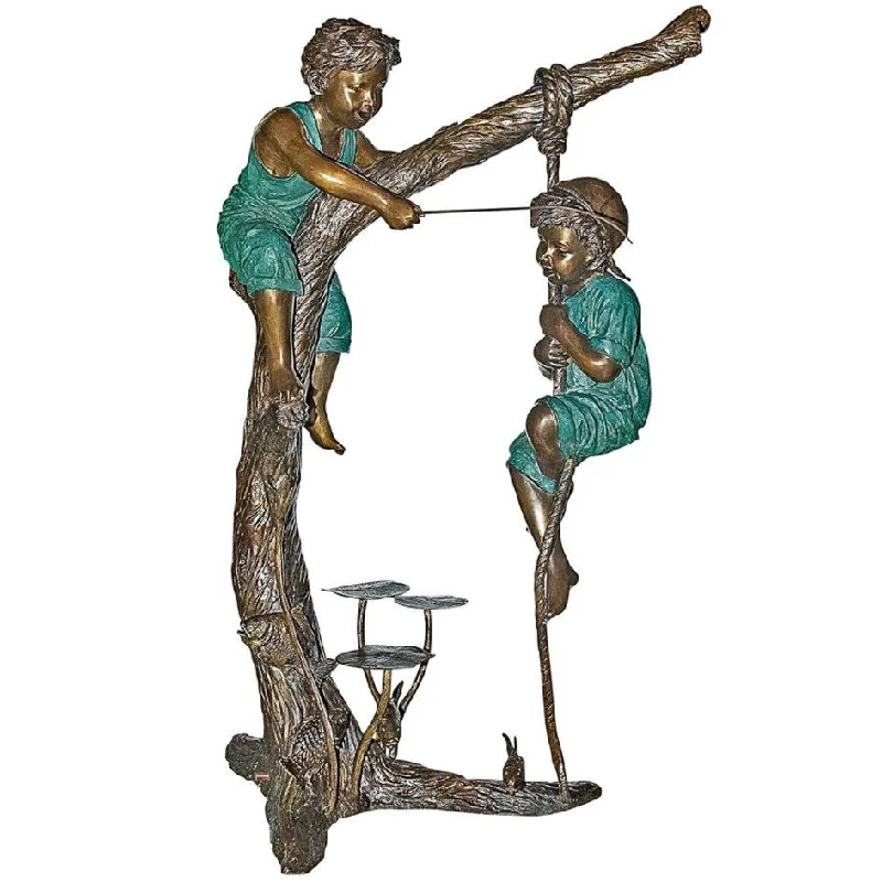 Design Toscano Frolicking Fisherman Two Boys on a Tree Cast Bronze Garden Statue