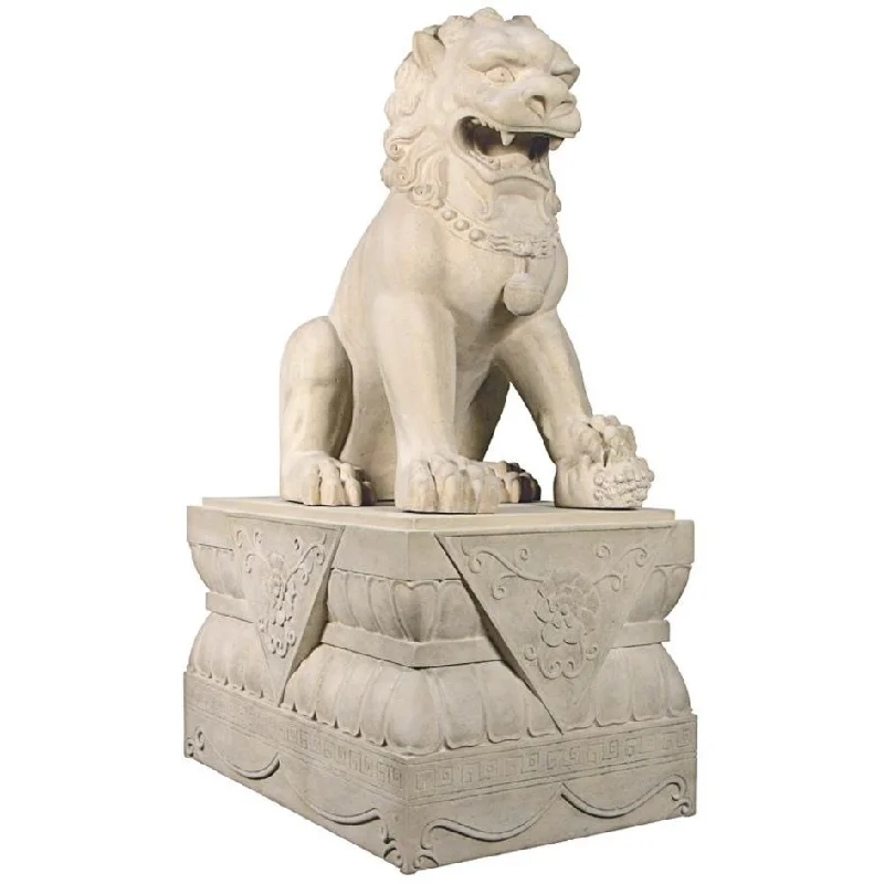 Design Toscano Grand Palace Chinese Lion Foo Dog Statue: Female with Pedestal Base