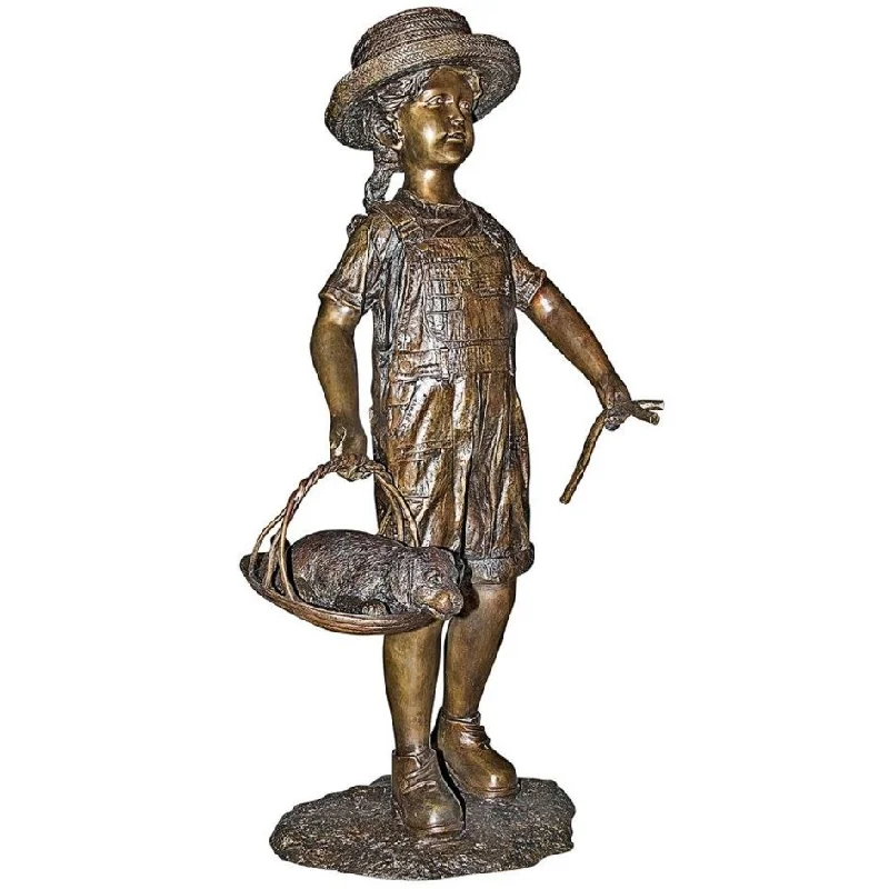 Design Toscano Hatti With Her Puppy, Girl With Dog Cast Bronze Garden Statue