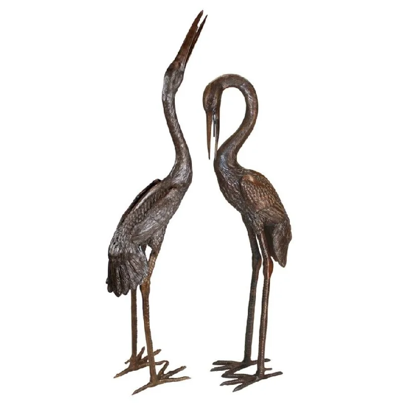 Design Toscano Large Herons Cast Bronze Piped Garden Statues: Set of Two