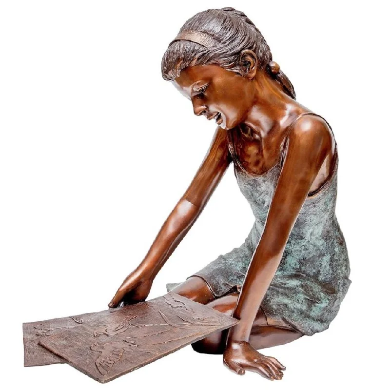 Design Toscano Samantha the Artist, Little Girl Cast Bronze Garden Statue