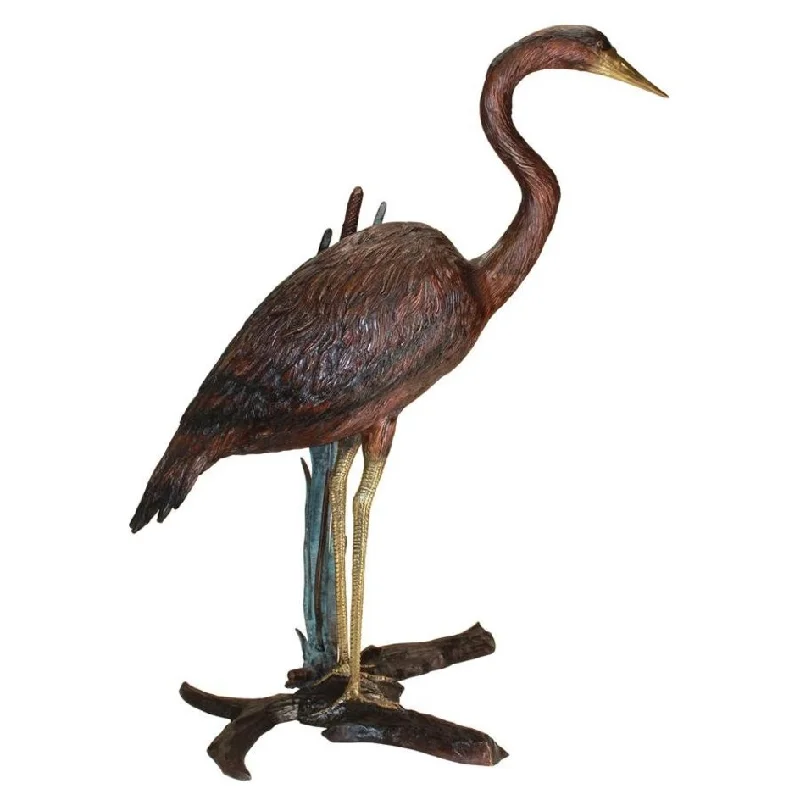 Design Toscano Standing Heron in Reeds Cast Bronze Garden Statue