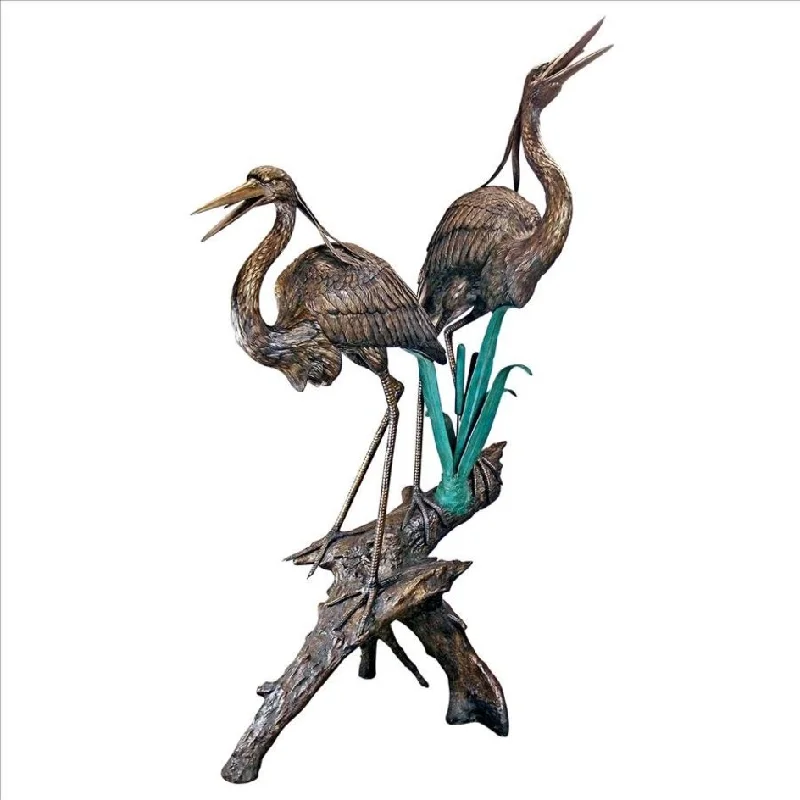 Design Toscano Two Herons on a Log Cast Bronze Garden Statue