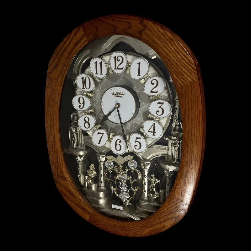 Rhythm "SSS Encore" Magic Motion Musical Wooden Wall Clock with Dancing Dial and Popular Melodies - 4MH810-R06