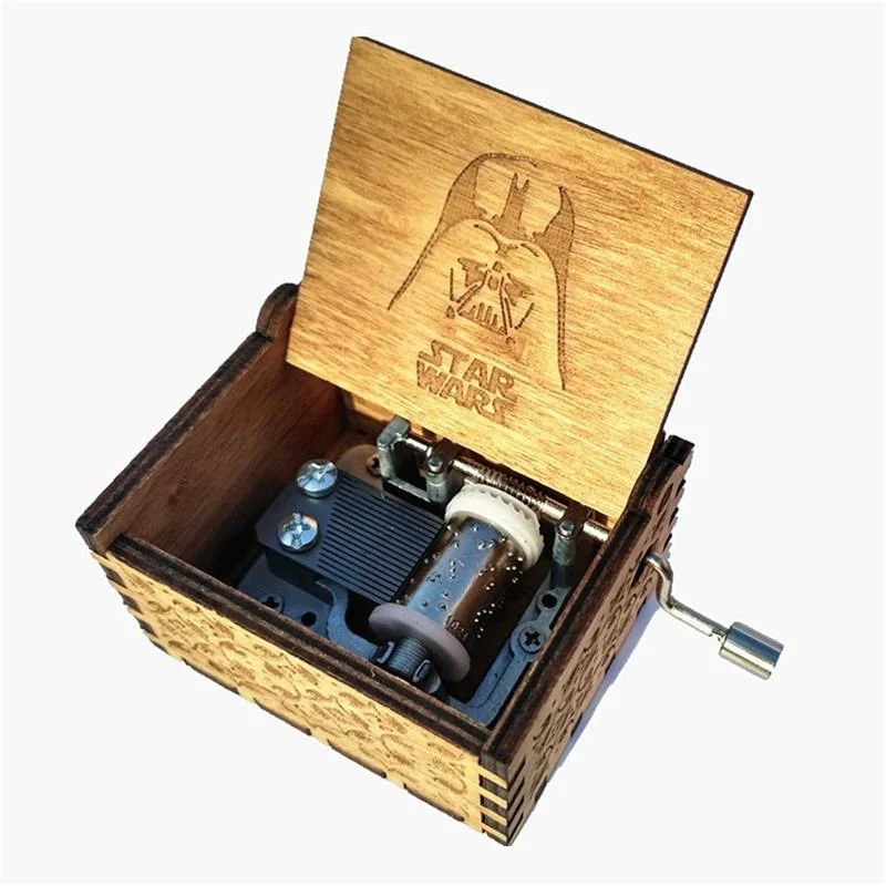 Engarved wooden music box Star Wars