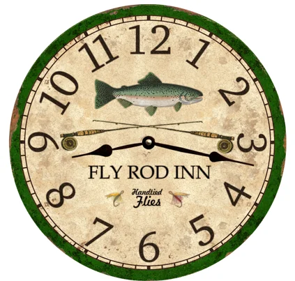 Fly Rod Fisherman's Clock- Rainbow Trout Wall Clock