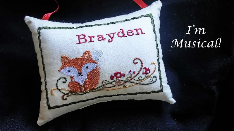 Forest Fox Music Box Pillow -- Personalized Embroidered MUSICAL Baby Keepsake