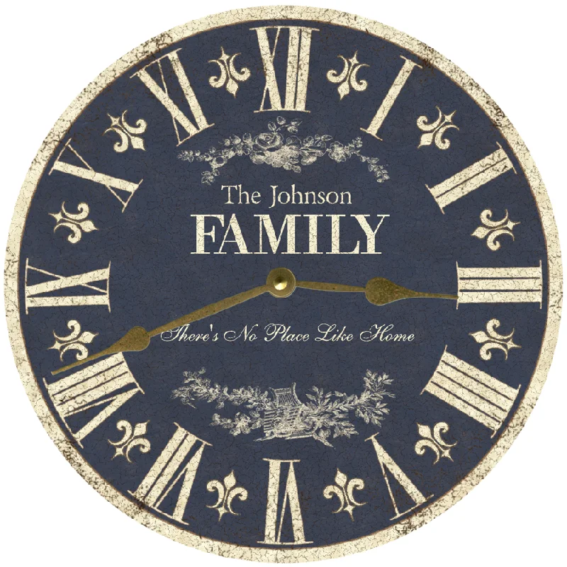 French Country Blue Family Name Clock