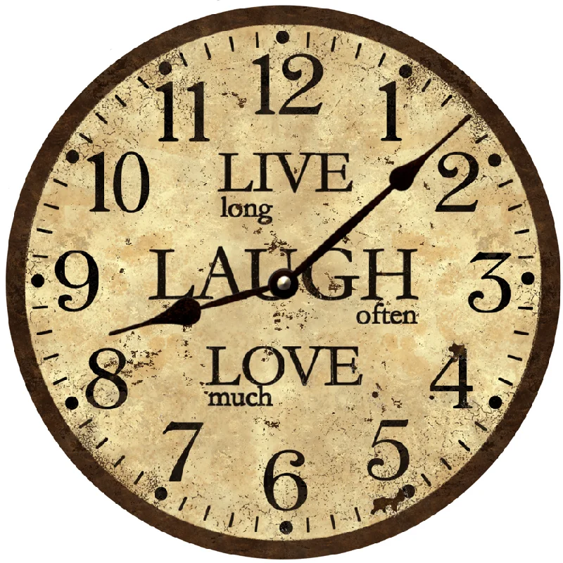 Live Laugh Love Wall Clock - Rustic Brown Clock