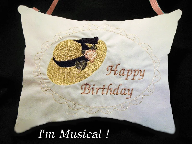 Straw Hat Music Box Pillow -- Personalized Embroidered MUSICAL Keepsake