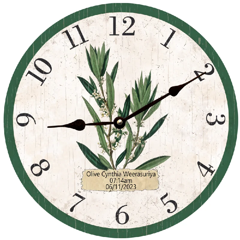 Olive Branch Clock- Blooming Olive Branch Clock- Personalized Clock