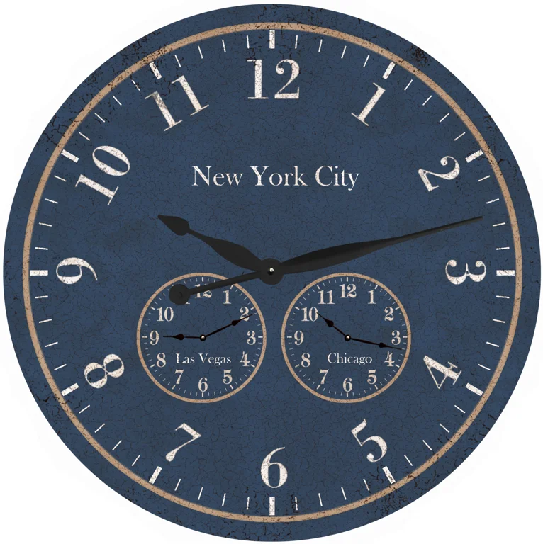 Oversized Time Zone Clock-Blue Timezone Wall Clock-Personalized Clock