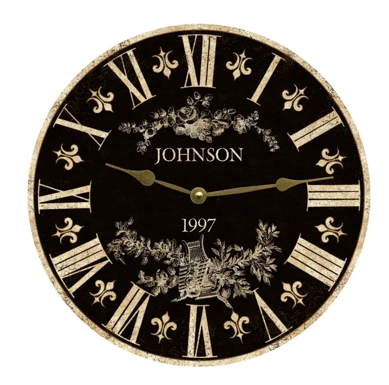 Family Name Clock- Personalized Black Toile Wall Clock