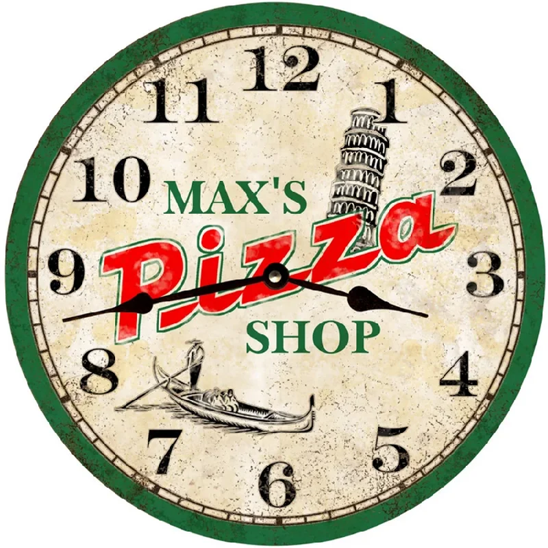 Personalized Pizza Shop Clock- Custom Logo Clock