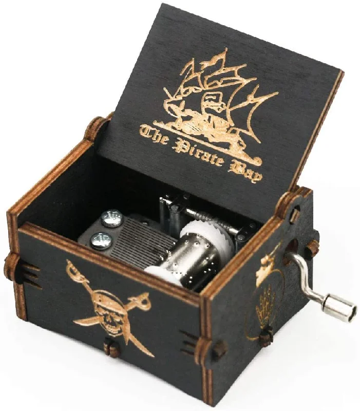 Pirates of The Caribbean Wooden Music Box: Sail into Adventure with Hand Crank (Black) 🏴‍☠️🎶