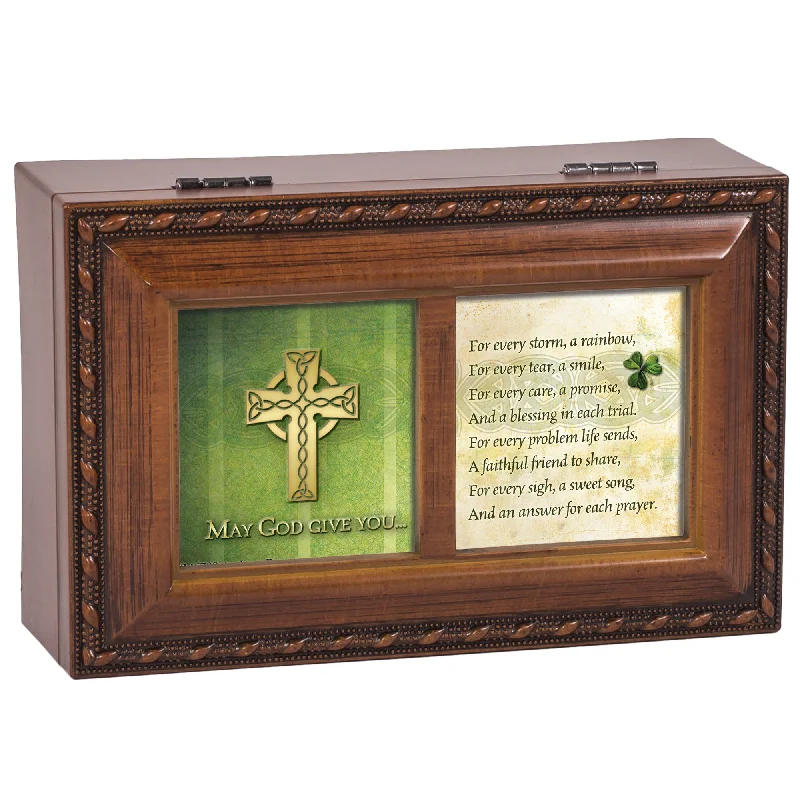 May God Give Woodgrain Rope Trim Music Box Plays Amazing Grace