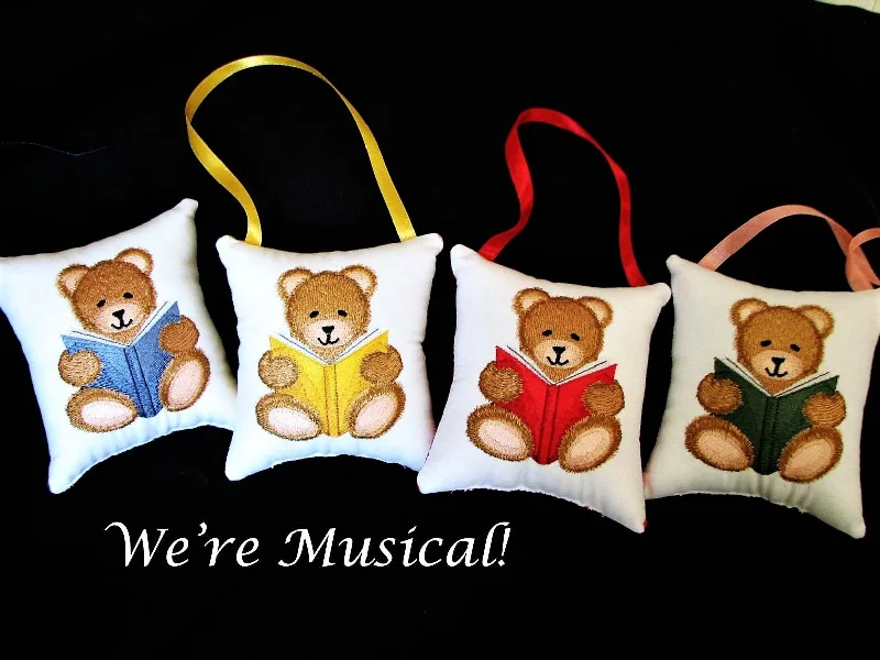 Reading Teddy Bear Music Box Pillow -- Personalized Embroidered MUSICAL Keepsake -- Book Lover, Teacher, Sunday School, Bible