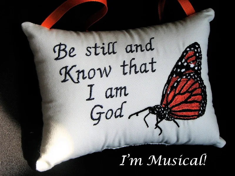 Resting Monarch Butterfly Music Box Pillow -- Personalized Embroidered MUSICAL Keepsake