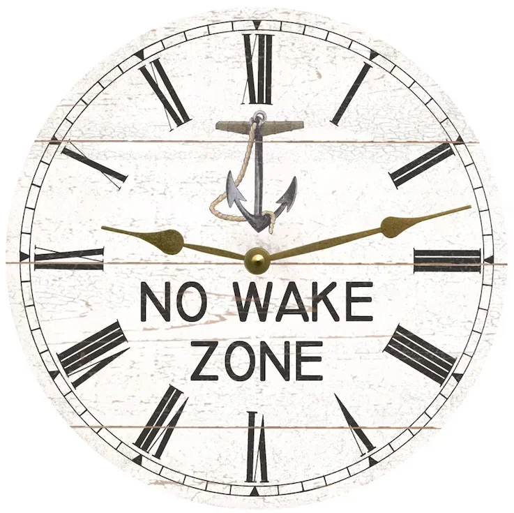 Rustic White Anchor Clock – Nautical No Wake Zone Design