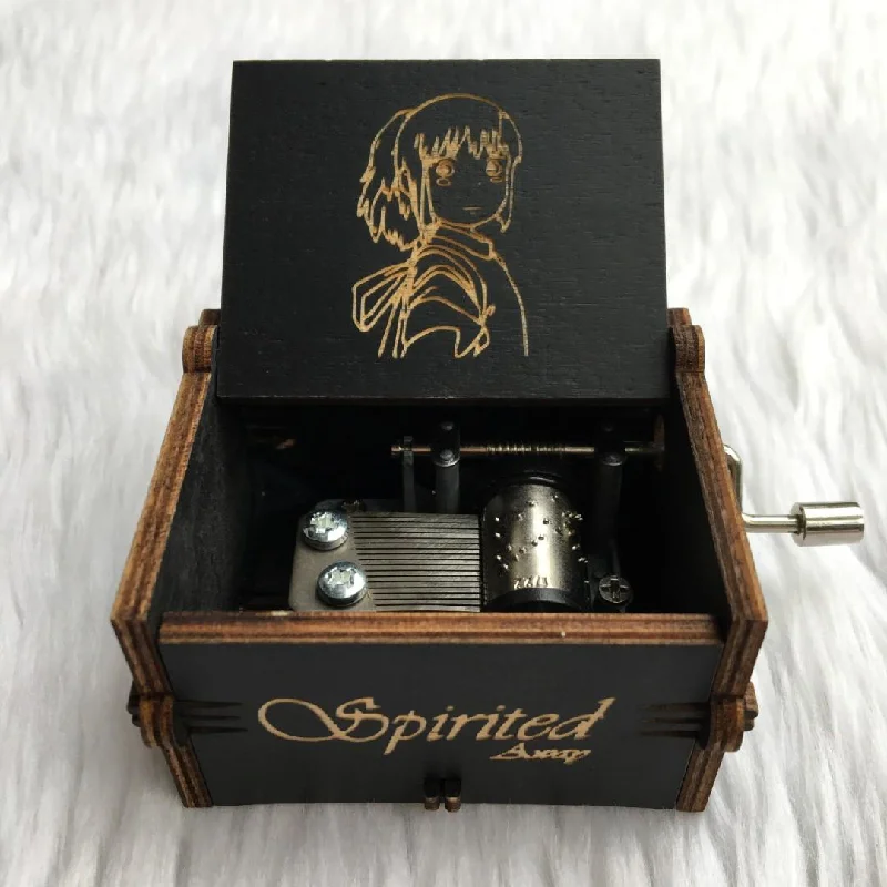 Spirited Away Engraved Wooden Music Box: Immerse in Enchantment with Sleek Black Elegance