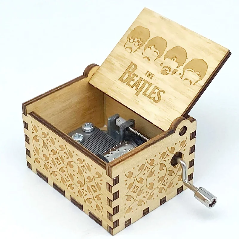 The Beatles Music Box - Hand Crank Engraved Wooden Music Box (Brown)